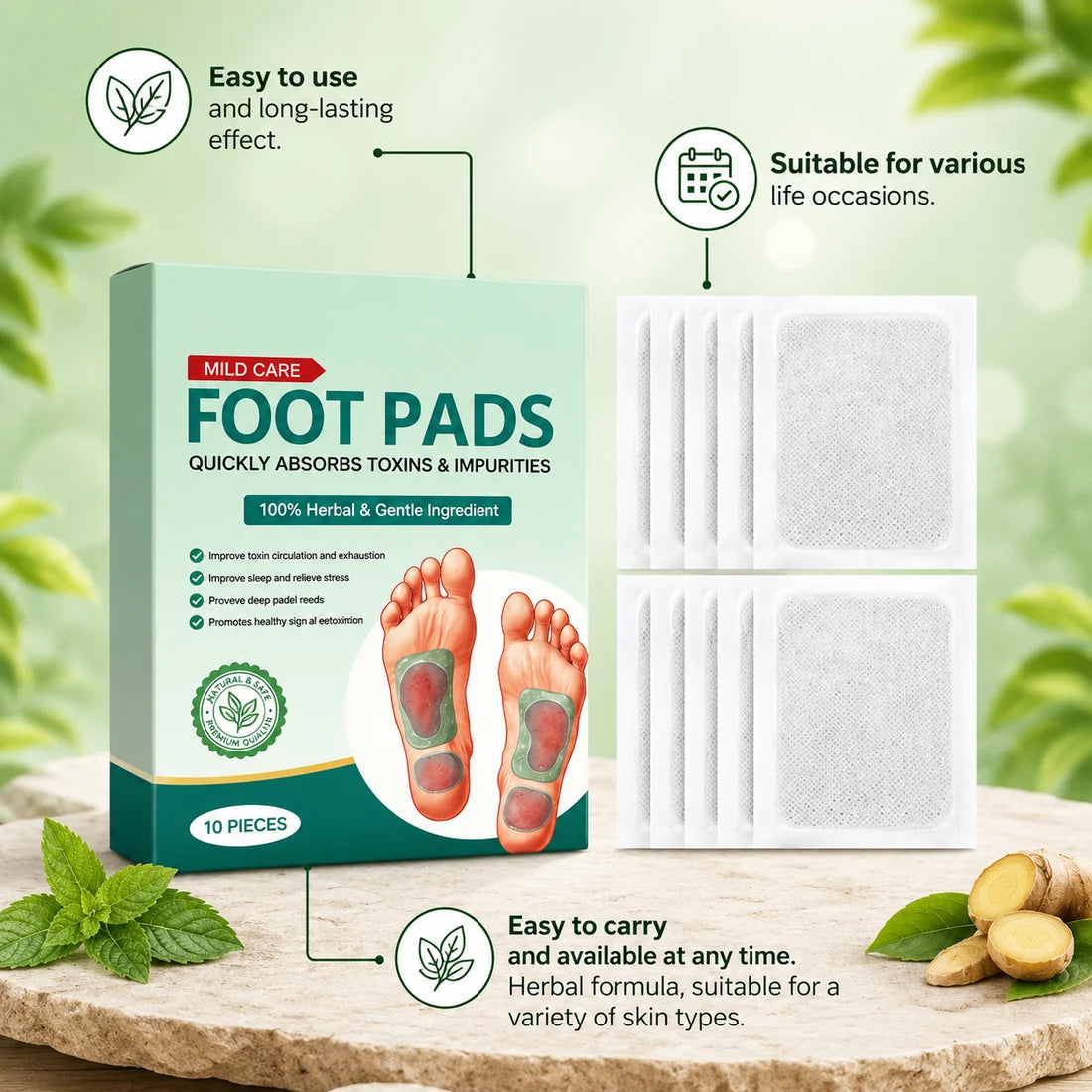 100% Herbal & Gentle Ingredient Detox Foot Pads (BUY 10 GET 20 FREE Pack of 30)