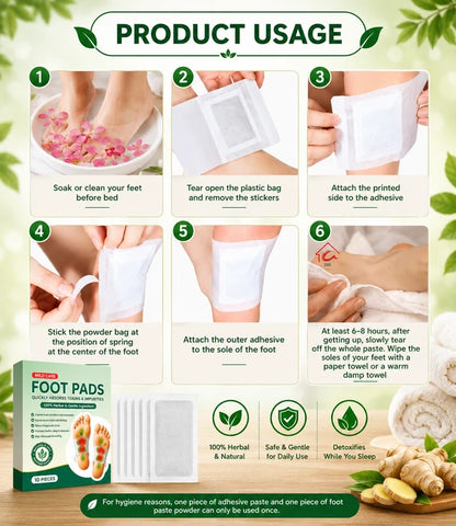 100% Herbal & Gentle Ingredient Detox Foot Pads (BUY 10 GET 20 FREE Pack of 30)